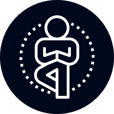 Icône représentant une personne en posture de yoga, symbole de confort et d’équilibre