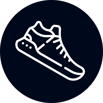 Icône représentant une chaussure de sport stylisée, symbole de performance et de design